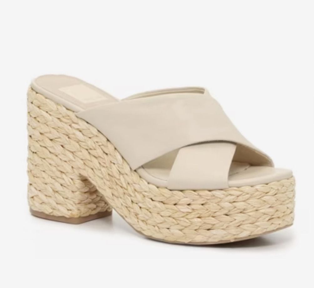 Dolce Vita Platform Sandals Cream And Wicker Size 5.5